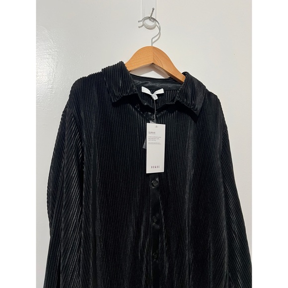 Ro & De Black Ribbed Silky Collared Long Sleeve Blouse Size Medium - Picture 3 of 6